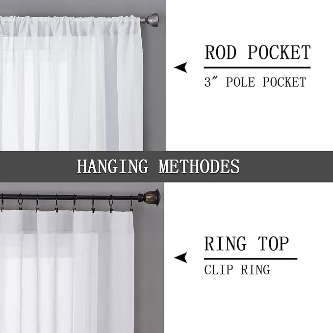 Tollpiz Sheer Curtains Bedroom Linen Textured Curtain Sheers Light Filtering - Image 5