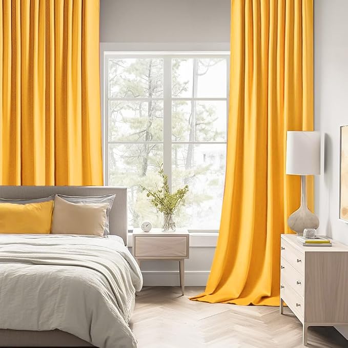 MIULEE Yellow Back Tab Blackout Curtains 52x96 Inch Long 2 Panels Set | Rod - Image 2