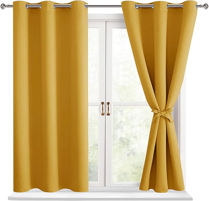 Blackout Curtains for Bedroom, Mustard Yellow 38 x 54 Inch 2 Panels | Thermal by Hiasan