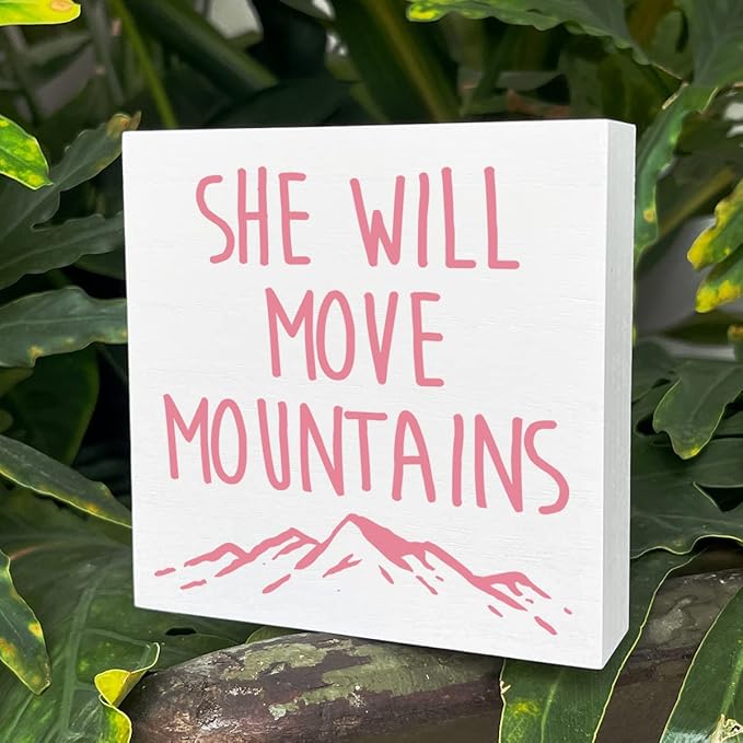 Wooden Box Sign: She Will Move Mountains - Inspirational Girls Room Decor, Motivational Nursery Gift for Baby Showers