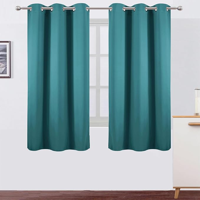 Sea Teal Blackout Curtains 34 x 63 Inch Length/Set of 2 Curtain Panels/Thermal by Lemomo