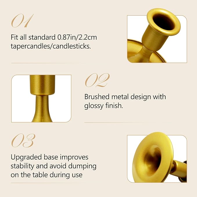 Candlestick Holders 2 PCS Short Metal Taper Candle Holders, KSWING Gold Candle Stick Holders Set, Perfect for Table Centerpiece Mantel Party Wedding Christmas Home Decor, Set of 2