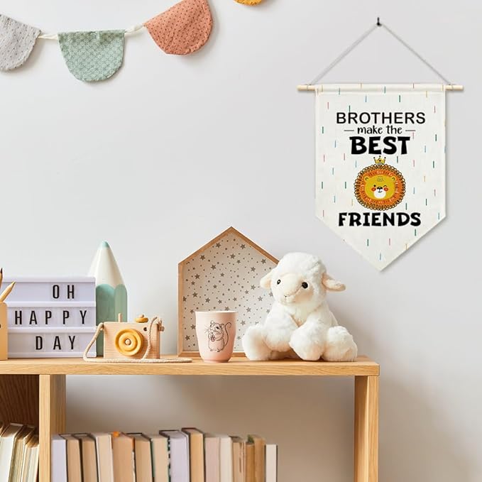 Brothers Make The Best Friends Pennant Flag, Boys Room Wall Art, Best Brother Pennant Banner for Home Nursery Playroom Bedroom Classroom Office Kids Room Decor