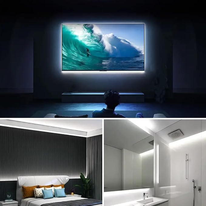 A 5V USB LED Light Strip, COB LED Strip Lights, White 5V LED Lights, Small LED Strip Light, TV Lights for TV Under Cabinet Kitchen Living Room Shelving or Displays (White, 3.28FT x2)
