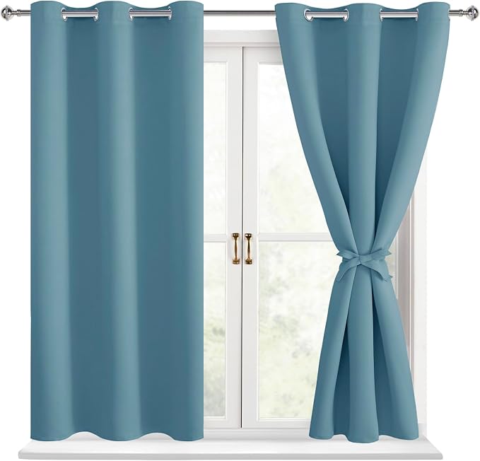 Blackout Curtains for Bedroom, Stone Blue 42 x 45 Inch, 2 Panels | Thermal by Hiasan
