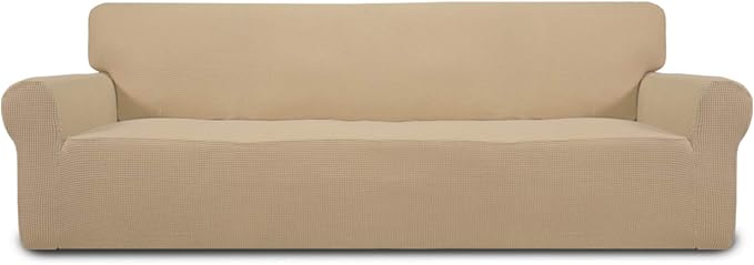 Easy-Going Stretch 4 Seater Oversized Sofa Couch Cover Sand | 1-Piece Extra by Easy-Going