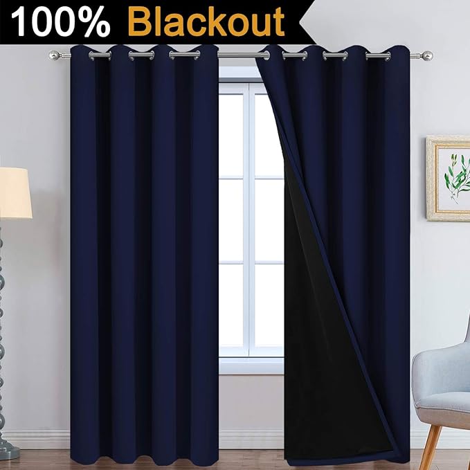 Yakamok Navy Blue 100% Blackout Curtains 84 Inches Long 52" Wide, 2 Panels | - Image 2