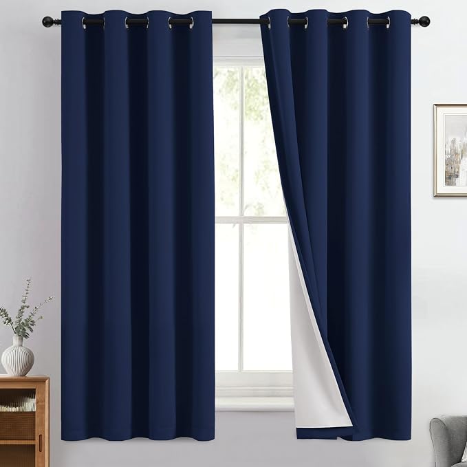 Yakamok Navy Blue 100% Blackout Curtains 63 Inches Long 50" Wide, 2 Panels | by Yakamok