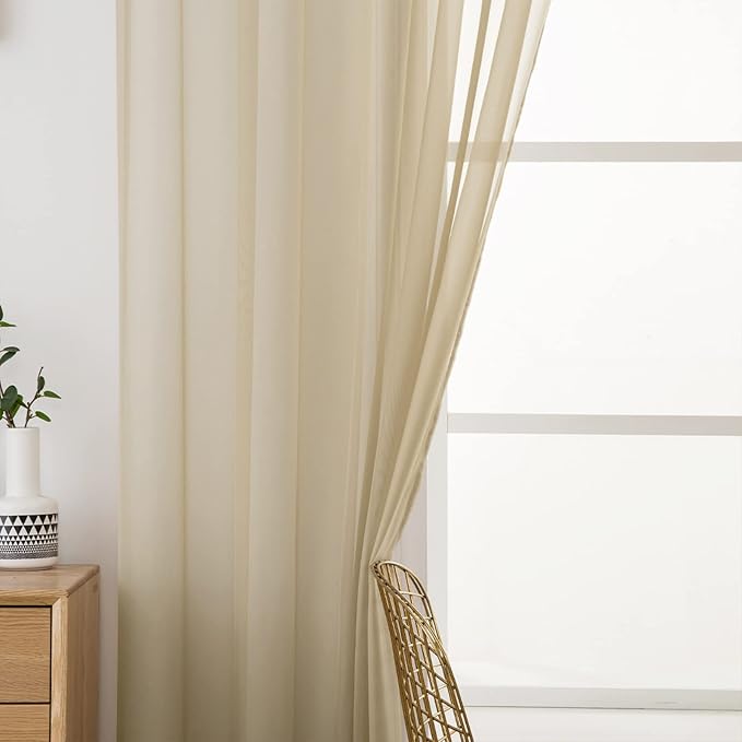 MIULEE 2 Panels Sheer Curtains for Living Room 54 X 102 Inches Beige | Window - Image 5