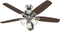 Hunter 52 inch Indoor Ceiling Fan with LED Lights - Ceiling Fan with Pull Chain, For Bedroom or Living Room, Standard Mount, No Remote, 5 Blades, Includes Bulbs - Builder Plus 53237, Brushed Nickel