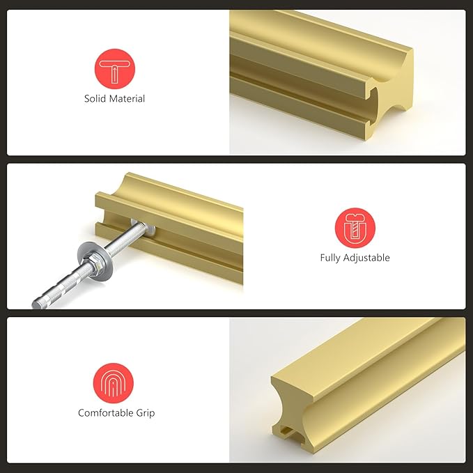 homdiy 5 Pack Adjustable Brushed Brass Cabinet Pulls 2" to 8.8" (51-224mm) Adjustable Hole Distance Drawer Pulls