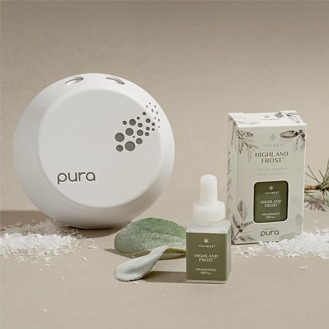 Thymes Pura Refills – 2 Pack of Oil Diffuser Scents – Long-Lasting Pura Diffuser Refills – Premium Home Fragrance – Crisp Notes of Sage, Eucalytpus & Cyrpress Needles (Highland Frost, Pack of 2)