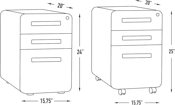 Laura Davidson Furniture Stockpile 3 Drawer File Cabinet with Lock - Under Office Desk Metal Filing Cabinet, Legal/Letter File Folders, Wheels and Stationary Feet, Pre-Assembled, Black/Wood