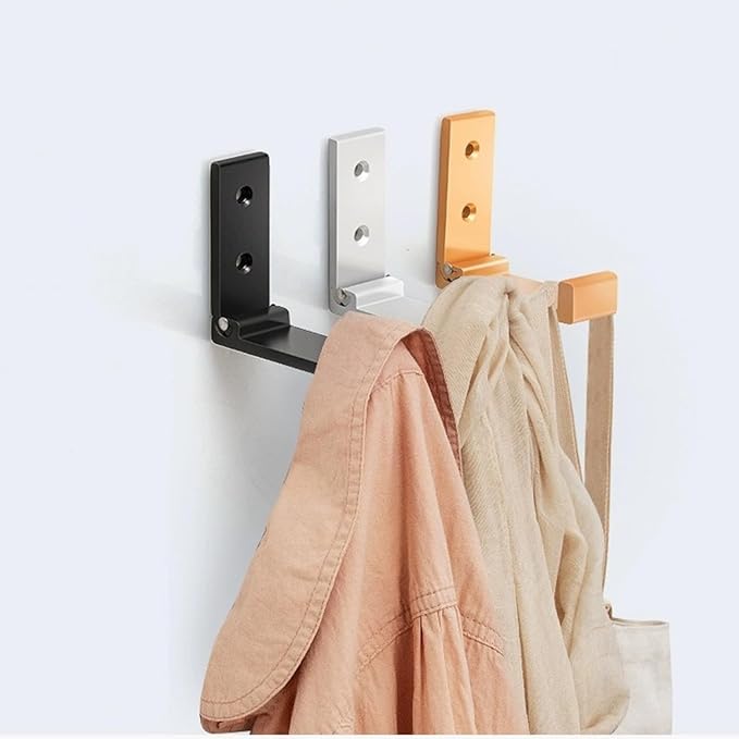 ZEYU Folding Coat Hooks, 10Pcs Wall Hooks for Hanging Coat Towel Hooks Hardware Heavy Duty Aluminum Alloy Headphone Holder No Rust Wall Mounted with Screws for Bags Fitness Equipment (10Pcs-Golden)