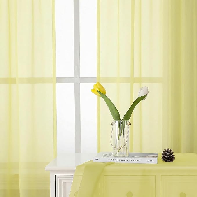 Goose Yellow Sheer Curtains 84 Inches Long 2 Panels, Light Filtering Rod Pocket - Image 2