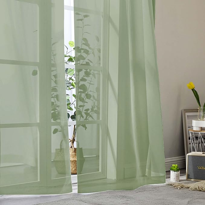 Sheer Sage Green Curtains for Bedroom Living Room 54 Inch Length 2 Panels Set - Image 8