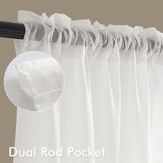 MIULEE Beige White Sheer Curtains 72 Inches Long 4 Panels 42 x 72 Inches | - Image 3