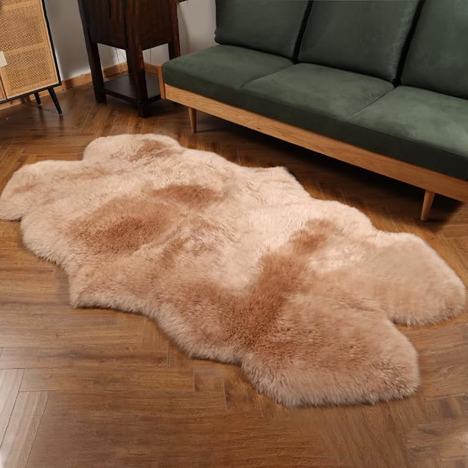 IRIWOOL Premium Genuine Fur Sheepskin Rug Real Australia Sheepskin Natural - Image 3