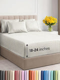 Extra Deep Full Sheet Set - 6 Piece Breathable and Cooling Sheets - Hotel Luxury Bed Sheets Set - Easy Fit - Soft, Wrinkle Free and Comfy Sheets Set - Beige Striped Sheet Set with Extra Deep Pockets