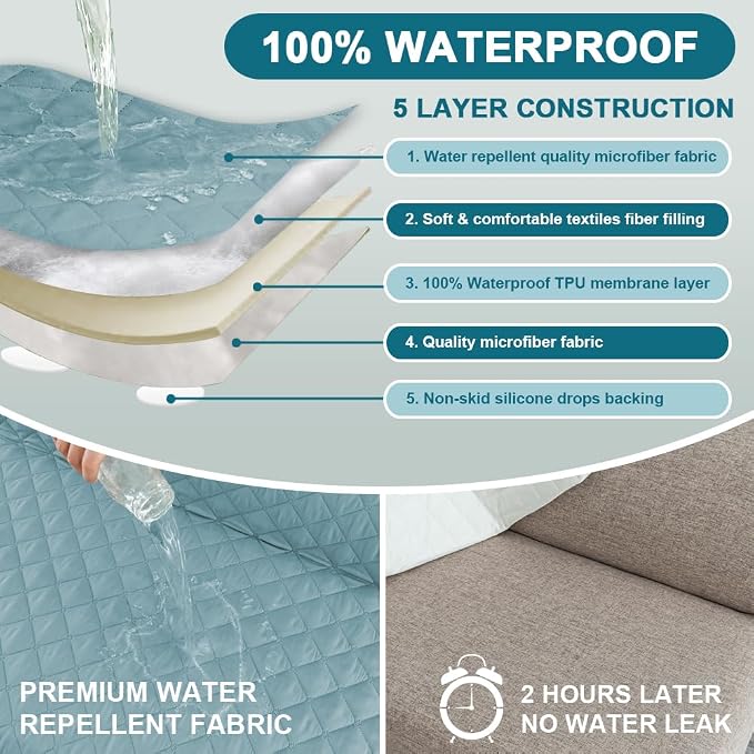 Turquoize 100% Waterproof Futon Cover Futon Slipcover Washable Armless Sofa Bed - Image 3