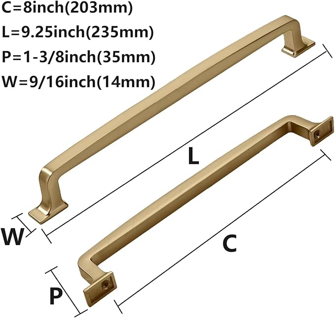 Khtumeware 10 Pack 8 Inch Brushed Brass Cabinet Pulls - Gold Drawer Handles for Kitchen Cabinets, Cupboards, Hardware