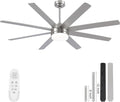 YUHAO 62 Inch Brushed Nickel Ceiling Fan with Light and Remote Control.Noiseless,Dimmable,3CCT,6 Speeds Reversible, DC Ceiling Fans for Indoor or Covered Outdoor