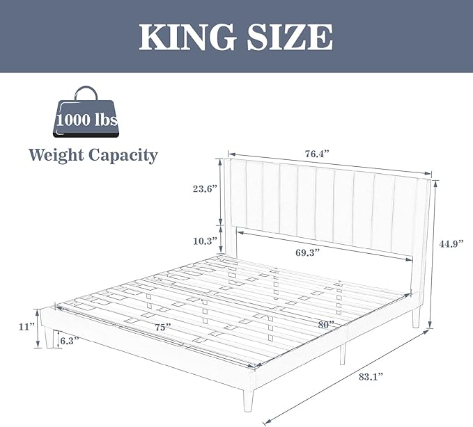 Allewie King Platform Bed Frame/Velvet Upholstered Bed Frame with Vertical Channel Tufted Headboard/Strong Wooden Slats/Mattress Foundation/Box Spring Optional/Easy Assembly/Pink