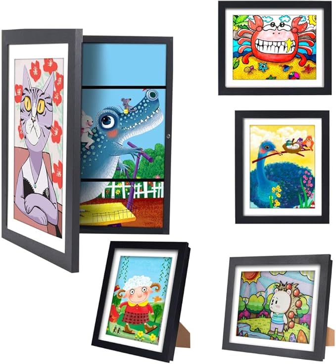2-Pack Kids Art Frames - Changeable, 8.5x11 Picture Frame for Display, With Storage (Black)