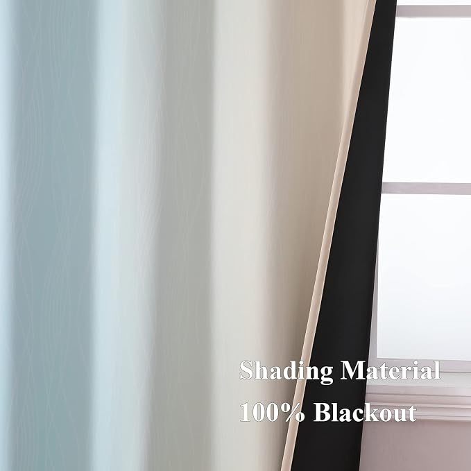 Aqua and Beige Ombre Blackout Curtains - Image 5