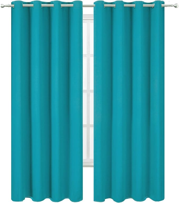 Blackout Curtains 52 x 90 Inch Long Teal Curtains Set of 2 Panels Room - Image 2