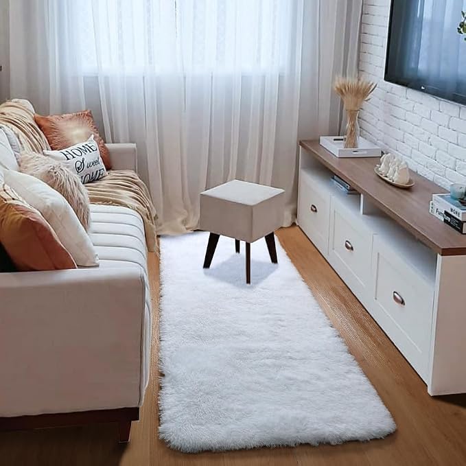 White Runner Rugs for Bedroom Living Room, Fluffy 2x6 Bedside Soft Area Rug | - Image 5