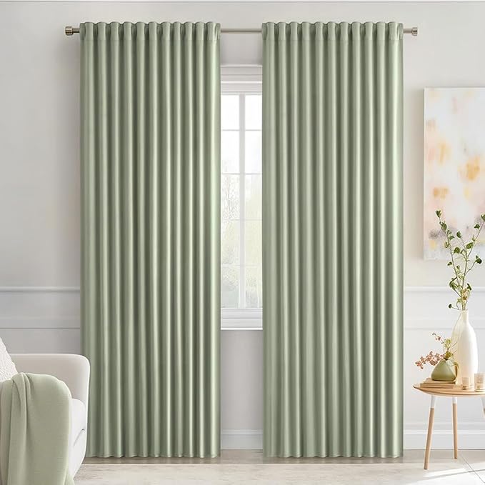 MIULEE Sage Green Back Tab Blackout Curtains 66x84 Inch Length 2 Panels Set | by MIULEE