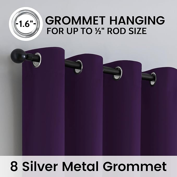 SimpleHome Purple 100% Blackout Curtains Room Darkening Living Room 84 Inch | - Image 6