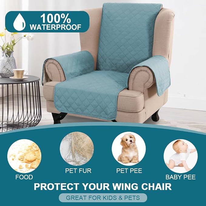 Turquoize 100% Waterproof Wing Chair Cover Wing Armchair Slipcovers Chair Couch - Image 2