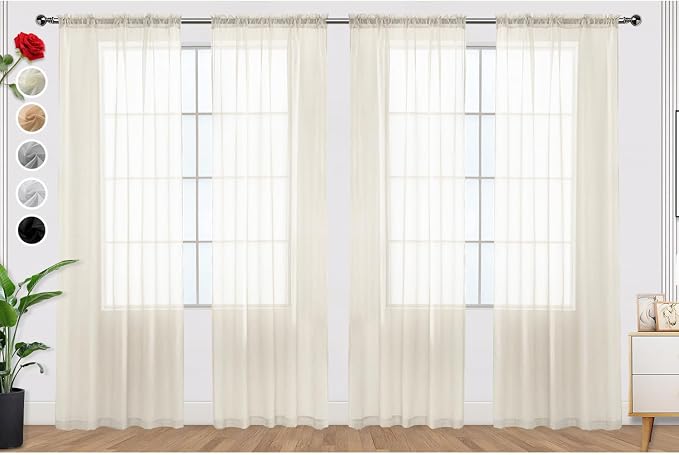 SpaceDresser Ivory Sheer Curtains 4 Panels Rod Pocket Semi-Sheer Curtain 72 by SpaceDresser
