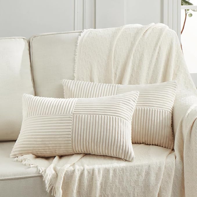 Fancy Homi 2 Packs Cream Lumbar Decorative Throw Pillow Covers 14x22 Inch by Fancy+Homi