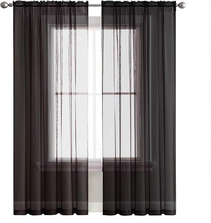 SpaceDresser Basic Rod Pocket Sheer Voile Window Curtain Panels Black 1 Pair 2 - Image 2