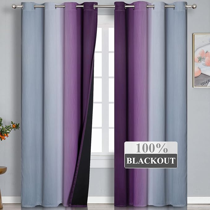 Purple and Grey Ombre Blackout Curtains - Image 2