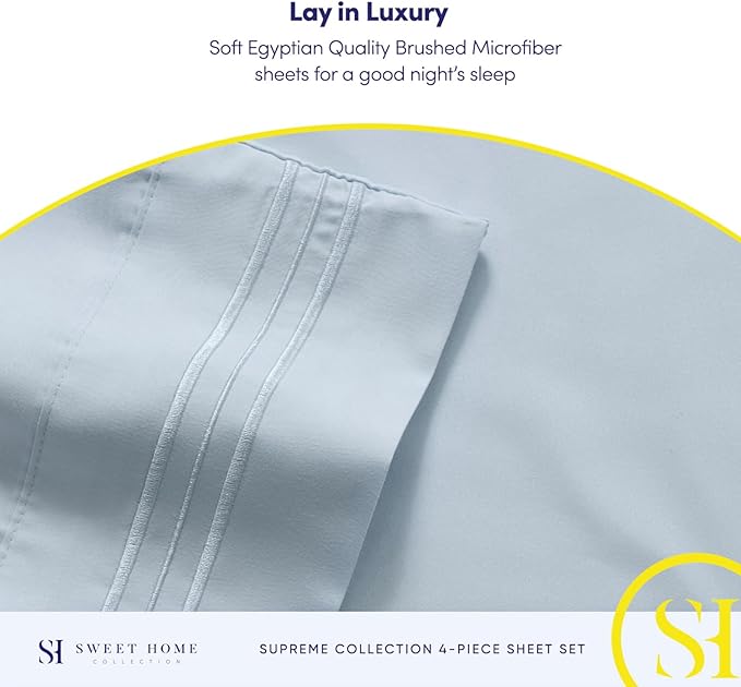 Twin Sheets - Breathable Luxury Sheets with Full Elastic & Secure Corner Straps Built In - 1800 Supreme Collection Extra Soft Deep Pocket Bedding Set, Sheet Set, Twin, Light Blue