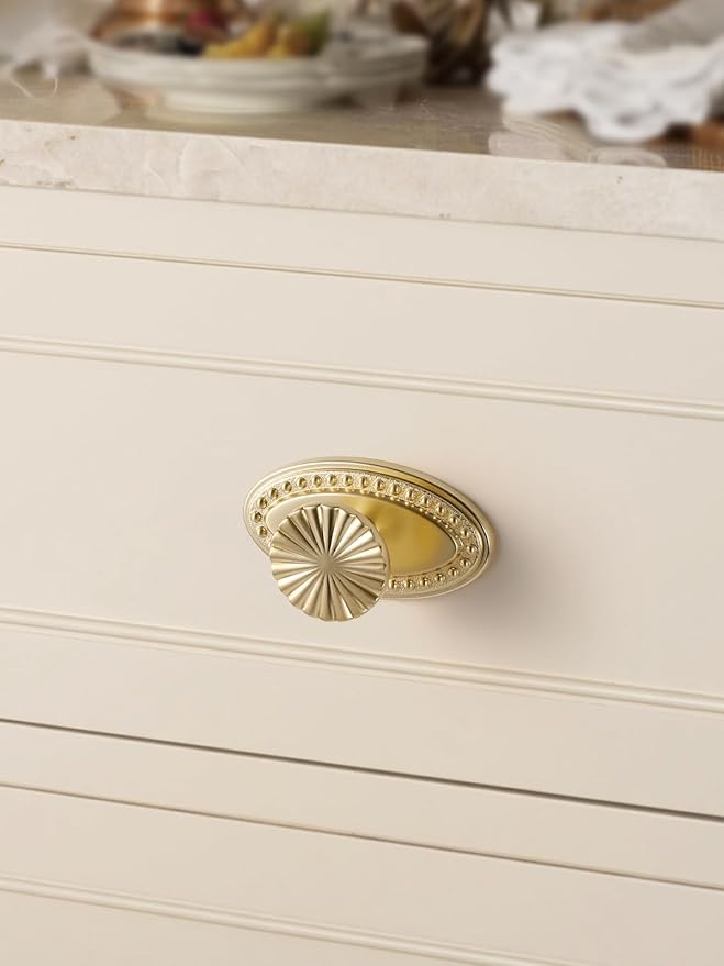 10 Pack Brushed Gold Cabinet Knobs with Base Brass Flat Drawer Pulls Kitchen Cupboard Bathroom Dresser Cabinet Hardware Handles Zinc Alloy