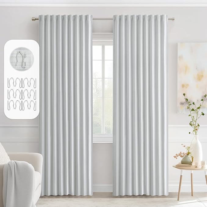 MIULEE Greyish White Back Tab Blackout Curtains 52x72 Inches Long 2 Panels | by MIULEE
