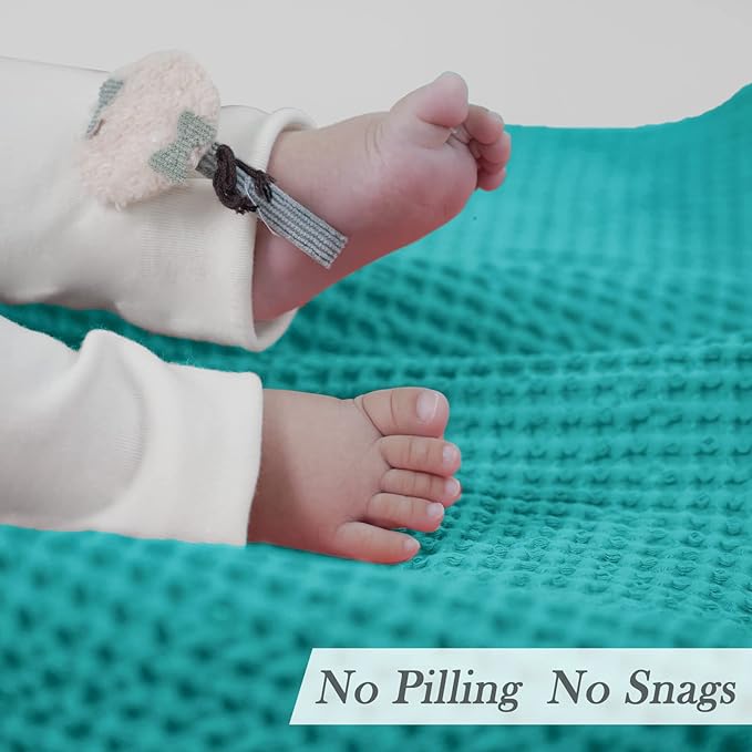 PHF Pre-Washed Cotton Waffle Weave Blanket Baby Size,Snag Proof Throw for Spring Summer,Lightweight Breathable 30x40,Oeko-TEX Certified for Bed,Machine Washable, Home Decor Gift，Teal