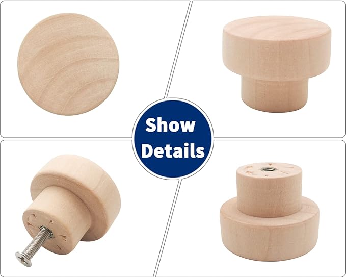 10PCS Wood Knobs Flat Top Round Cabinet Knobs 1.39"(35mm) Unfinished Wooden Dresser Drawer Pulls Kitchen Cabinet Handles