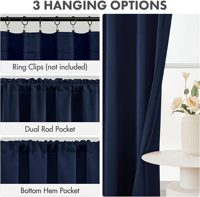 MIULEE 84 Inch Length Navy Blue Blackout Bedroom Curtains Set of 4 | Thermal - Image 3