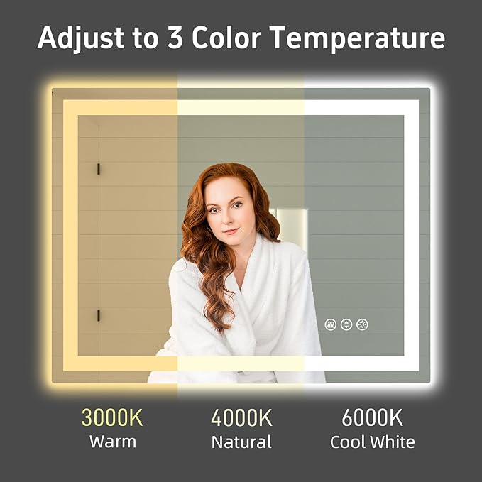 LED Bathroom Mirror, 48"X40" with Front and Backlit, Anti-Fog, Bathroom Vanity Mirror with Memory Function, Stepless Dimmable Lighted Bathroom Mirror, Tempered Glass (Horizontal/Vertical)