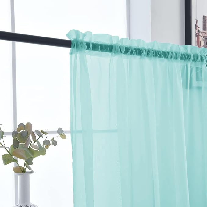 SpaceDresser Basic Rod Pocket Sheer Voile Window Curtain Panels Sky Blue 1 Pair - Image 5