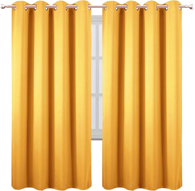 Blackout Curtains 66 x 72 Inch Long Yellow Curtains Set of 2 Panels Room - Image 2