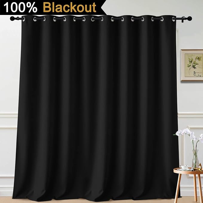 Yakamok Black 100% Blackout Patio Door Curtain Panels W100 x L108, 1 Panel | - Image 2