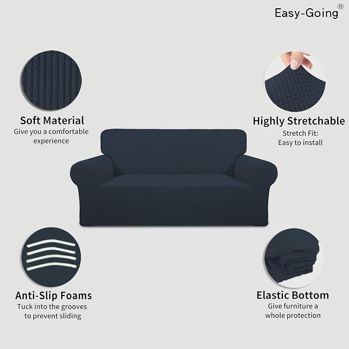 Easy-Going Stretch Oversized Loveseat Couch Covers Washable Dark Blue | 1-Piece - Image 3