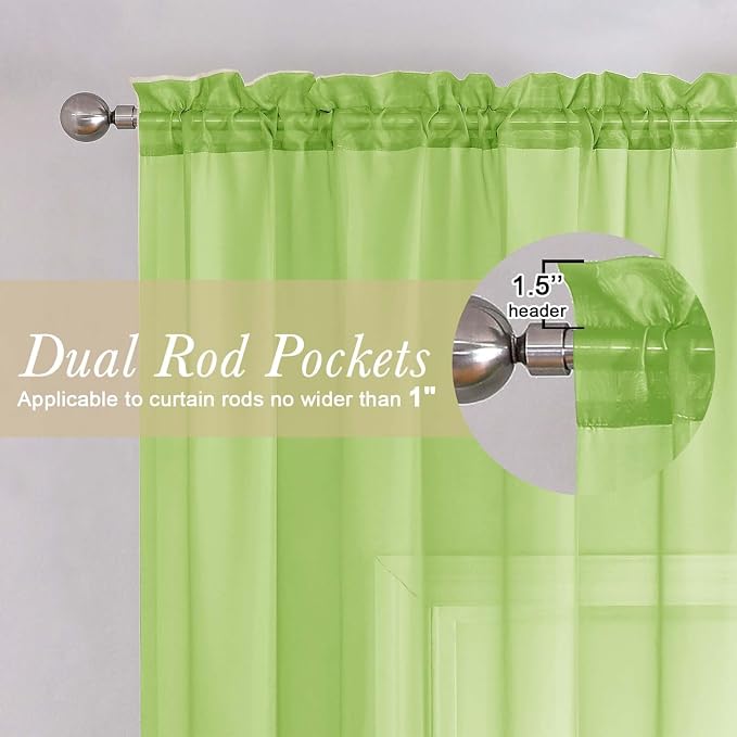 Lime Sheer Curtains 78 Inches Long 2 Panels, Rod Pockets Light Filtering Living - Image 5